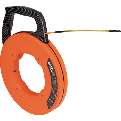 Fish Tape with Spiral Steel Leader, Length, 50', Material, Fibreglass, Thickness, 3/16"