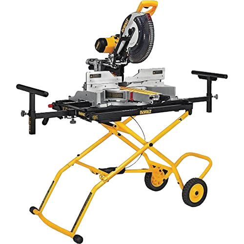Double Bevel Sliding Compound Mitre Saw with Heavy-Duty Rolling Stand, Blade Diameter, 12", No Load RPM, 3800, Amps, 15 A, Mitre Range, 50ø left/60ø Right, Arbor Diameter, 5/8"-11, Vertical Capacity (Baseboard Against Fence), 6-3/4"