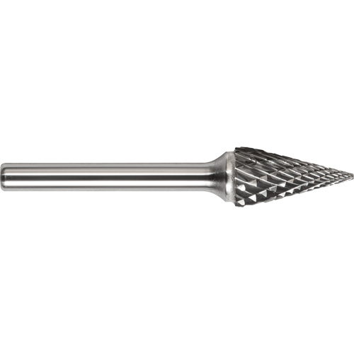 Drillco? Magnum Double Cut Solid Carbide Burr, Trade No., SM-5, Head Diameter, 1/2", Shank Size, 1/4", Depth of Cut, 7/8"