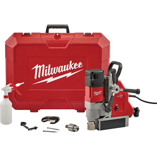 Magnetic Drill Kit, Drill Capacity, 1-5/8", Amps, 13 A, No Load RPM, 730/475, Drill Point Pressure, 750 lbs., Length, 13.75", Height, 12.25"