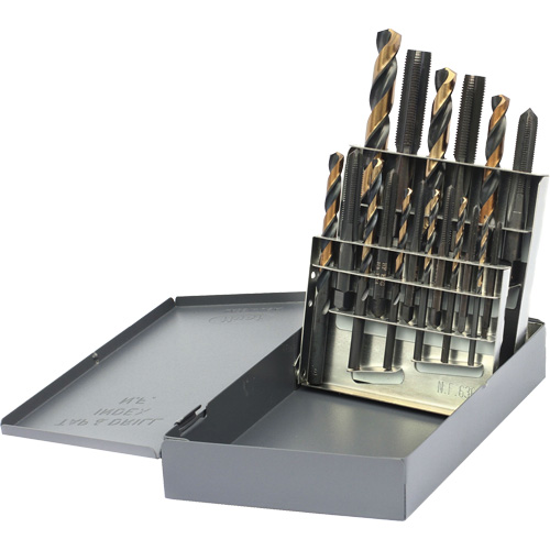 Drillco? Tap & Drill Set, No. of Pieces, 18, Finish, Black Oxide