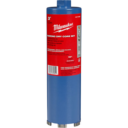 Diamond Dry Core Bit, Bit Size, 3", Thread Size, 5/8"-11, Depth of Cut, 10"