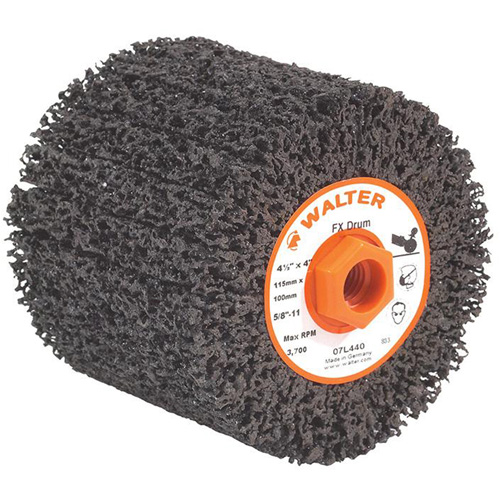 FX? Cleaning & Finishing Drum, Diameter, 4-1/4", Width, 4", Grit, Coarse, Arbor Hole Size, 5/8"-11, Max. RPM, 3800