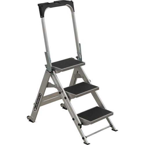 Tilt & Roll Step Stool Ladder, No. of Steps, 3, Overall Height, 50.75", Overall Length, 34", Overall Width, 22", Material, Aluminum, Load Capacity, 300 lbs.