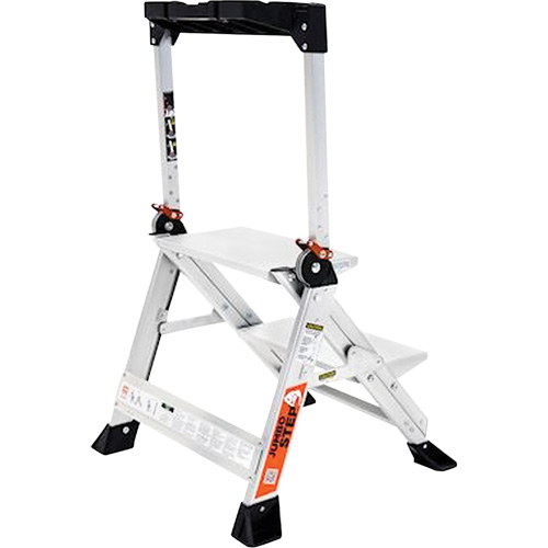 Jumbo Step? Ladder, Nominal Height, 1.5', Material, Aluminum, Capacity, 375 lbs., Base Width, 21", No. of Steps, 2, Overall Height, 2'
