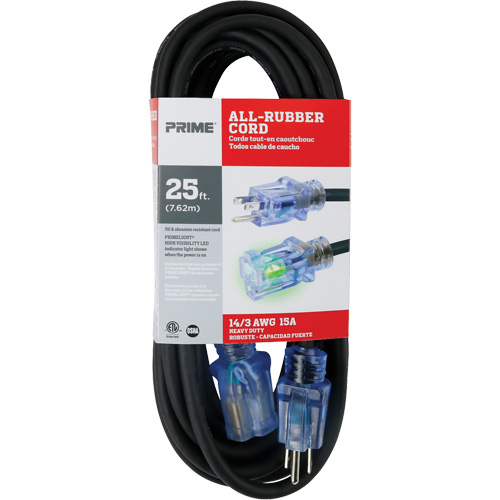 All-Rubber? Extension Cord, Type, Outdoor, Length, 25', Gauge (AWG), 14/3, Amps, 15 A, Wire Type, SJOOW