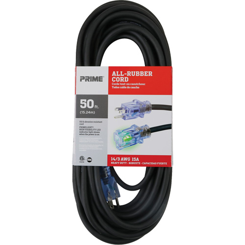 All-Rubber? Extension Cord, Type, Outdoor, Length, 50', Gauge (AWG), 14/3, Amps, 15 A, Wire Type, SJOOW