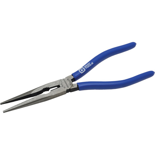 Needle Nose Straight Pliers with Cutter Vinyl Grips, Overall Length, 8", Jaw Length, 2-3/4"