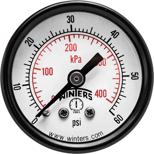 Economy Pressure Gauge, Dial Diameter, 2", Pressure Range, 0 - 60 psi, Connection, Back Mount, Dial Type, Analogue, Connection Thread, 1/8", Manufacturer's Warranty, 5 Years