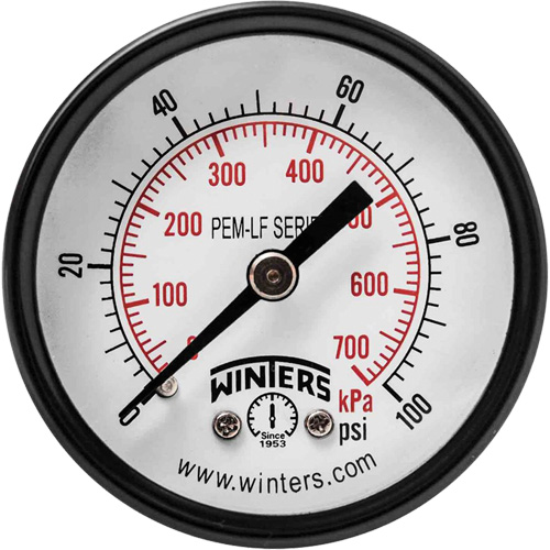 Economy Pressure Gauge, Dial Diameter, 2", Pressure Range, 0 - 100 psi, Connection, Back Mount, Dial Type, Analogue, Connection Thread, 1/8" NPT, Accuracy, ñ3-2-3% ANSI/ASME Grade B